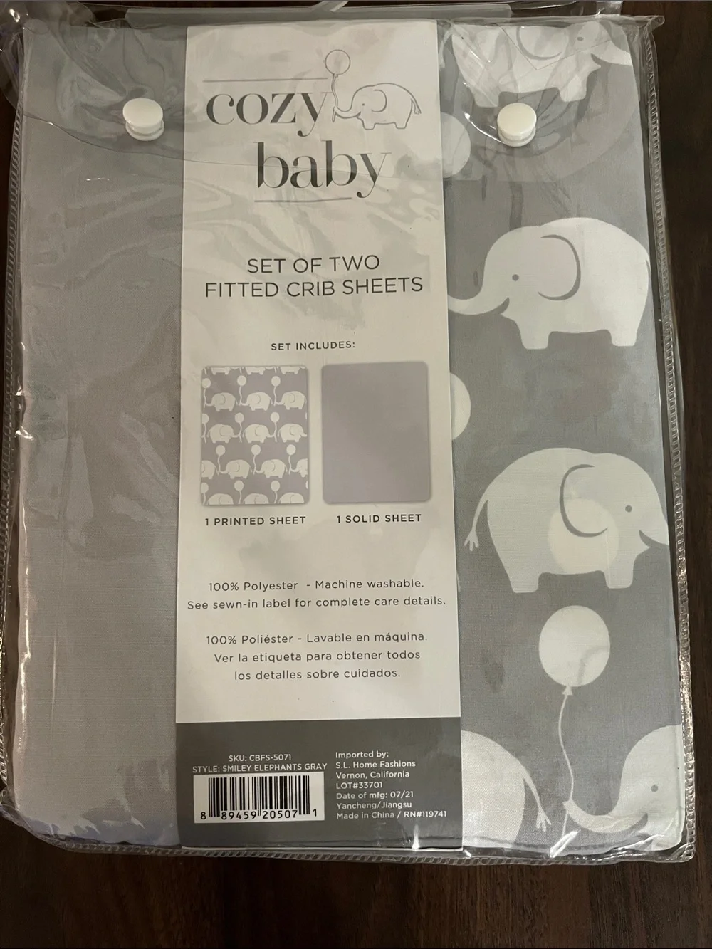 Super Soft Crib Sheets - Gray Elephant & Solid Gray, 2-Pack